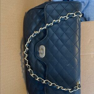 Classic Quilted Black Shoulder Bag with Gold Chain Strap